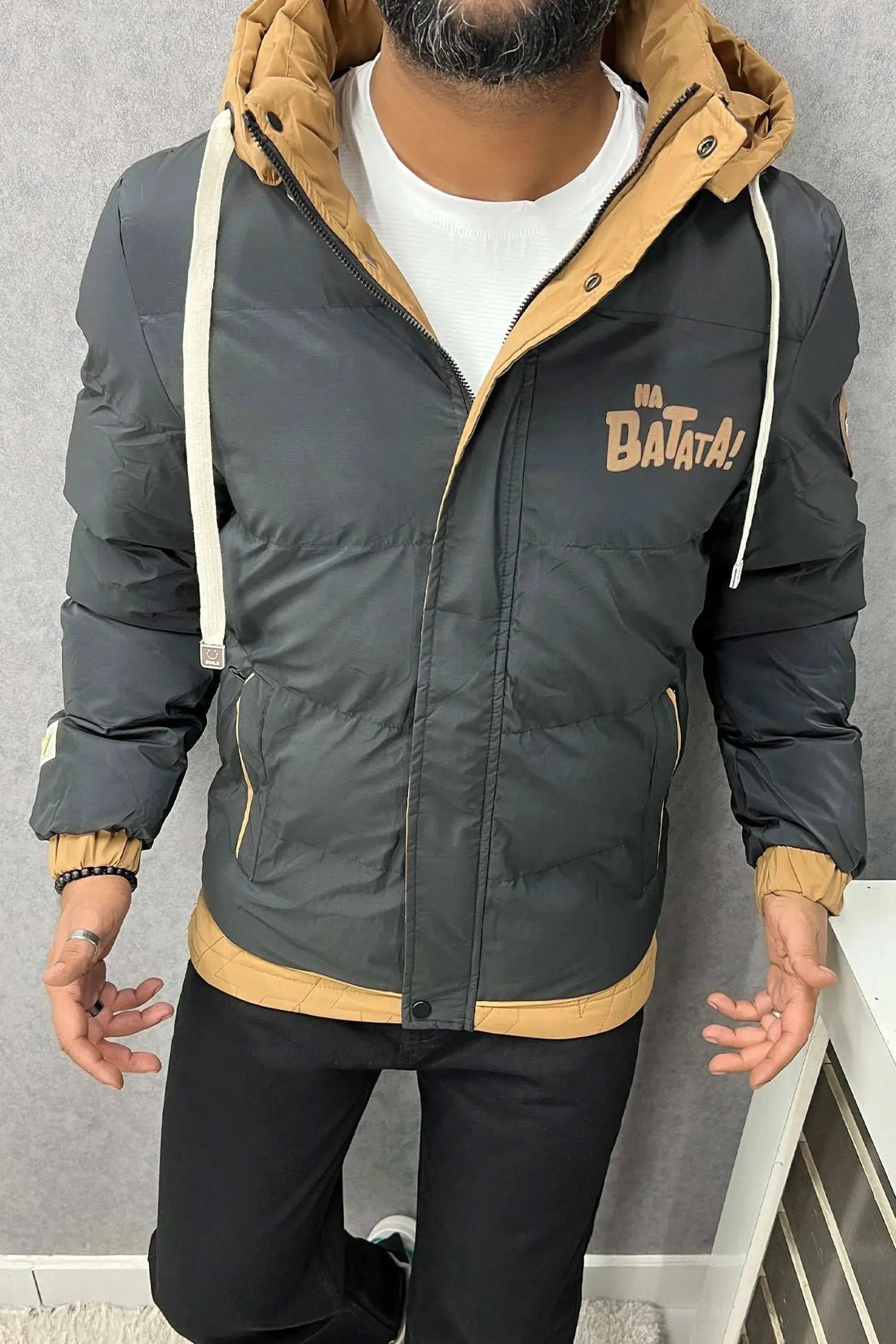 Na Batata! Puffer Jacket – Black & Tan