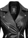 Ninfa Women's Black Asymmetrical Biker Leather Jacket - Orca Cloths