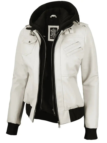 Edinburgh Off White Hooded Leather Bomber Jacket - Orca Cloths