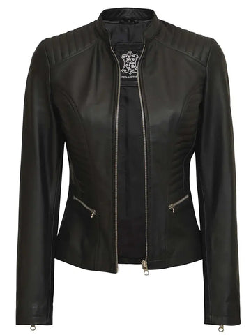 Rachel Tall Women's Black Cafe Racer Leather Jacket Orca Cloths