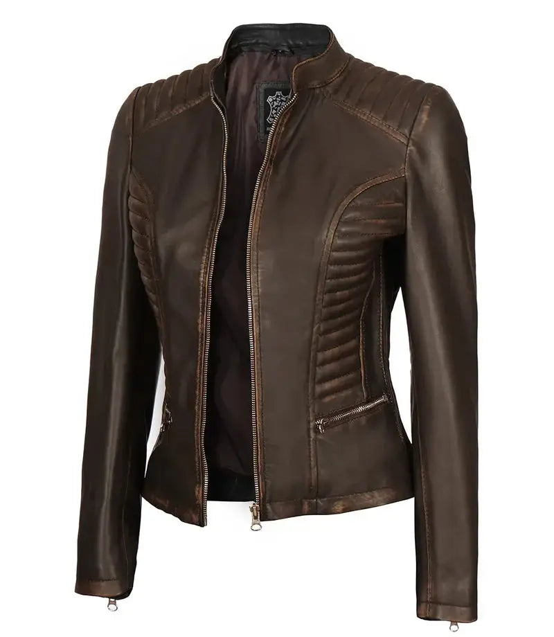 Rachel Women's Vintage Dark Brown Leather Jacket Orca Cloths