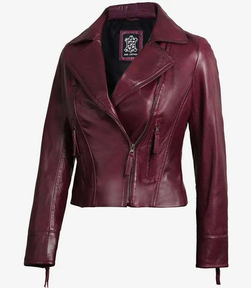 Ramsey Women's Maroon Leather Moto Jacket