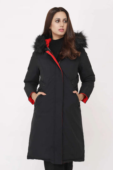 Red and Black Long Puffer Jacket Orca Cloths
