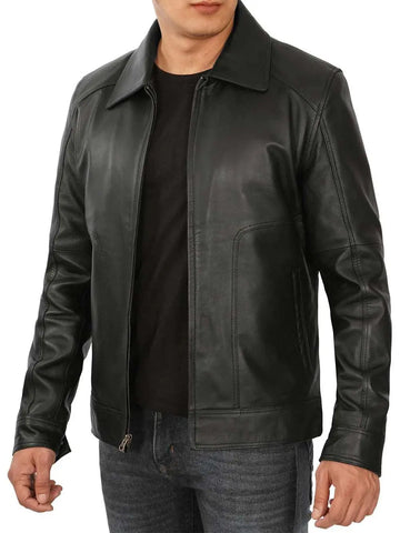 Tall Mens Black Real Leather Jacket