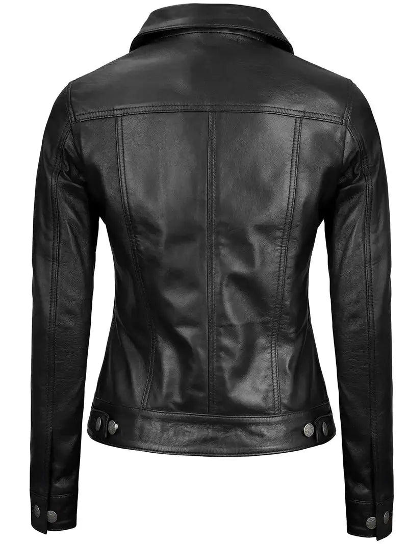 Fernando Women's Black Leather Trucker Jacket - Orca Cloths