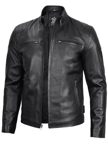 Vermont Men's Black Motorcycle Leather Jacket Orca Cloths