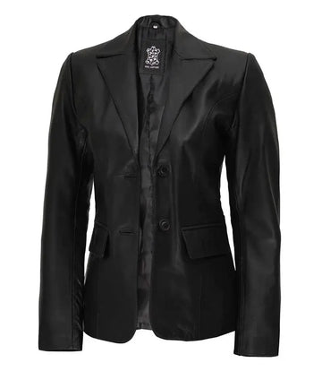 Vicenza Women's Black Two-Button Leather Blazer Orca Cloths