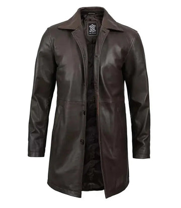 Winchester Men's Distressed Dark Brown Leather Car Coat Orca Cloths