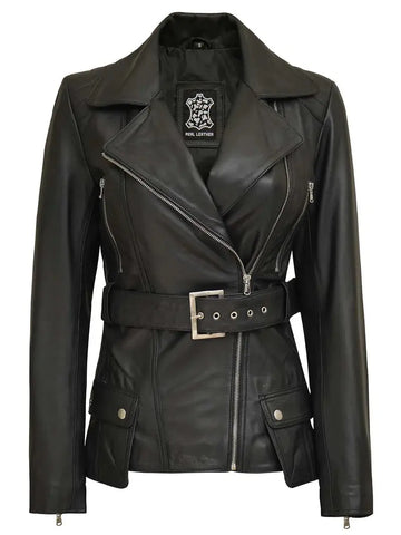 Women's Asymmetrical Black Leather Jacket Orca Cloths