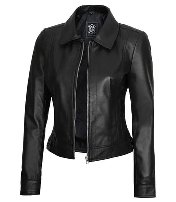 Women's Harrington Black Real Leather Jacket Orca Cloths
