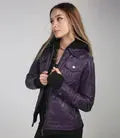 Women's Purple Bomber Leather Jacket with Removable Hood Orca Cloths
