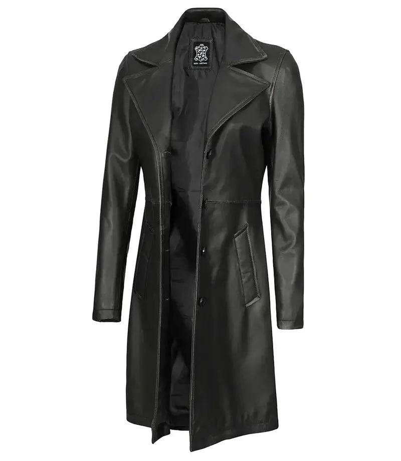 Women's Tall Black 3/4 Length Leather Coat Orca Cloths