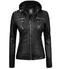 Women's Tall Black Leather Jacket With Removable Hood Orca Cloths