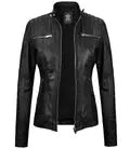 Women's Tall Black Leather Jacket With Removable Hood Orca Cloths