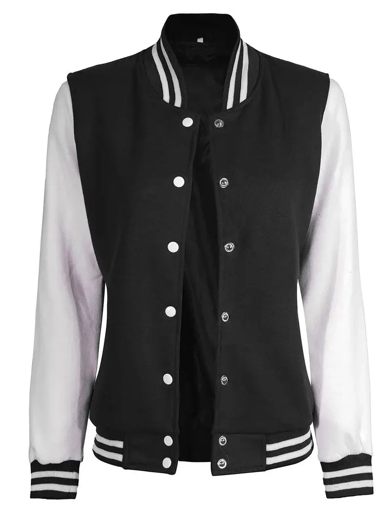 Women's White & Black Plain Varsity Jacket Orca Cloths
