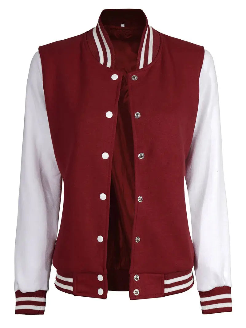Women's White & Maroon Plain Lettermen Jacket Orca Cloths