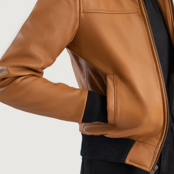 Rebella Women's Brown Hooded Leather Bomber Jacket