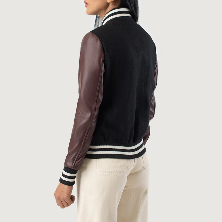Savant Women's Maroon & Black Hybrid Varsity Jacket