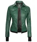 Womens Biker Green Leather Jacket with Hood Orca Cloths