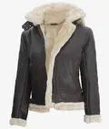 Womens Dark Brown Hooded Shearling Leather Jacket Orca Cloths