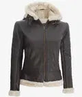 Womens Dark Brown Hooded Shearling Leather Jacket Orca Cloths