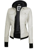Womens Off White Motorcycle Leather Jacket with Hood Orca Cloths