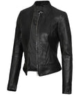 Amy Women's Black Café Racer Leather Jacket Orca Cloths