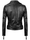 Angela Womens Black Belted Asymmetrical Leather Jacket Orca Cloths