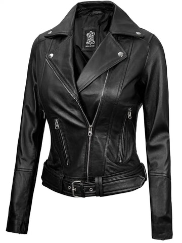 Women's Black Asymmetrical Biker Leather Jacket