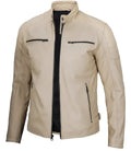 Felix Beige Cafe Racer Leather Jacket - Orca Cloths