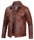 Fernando Men's Brown Leather Trucker Jacket