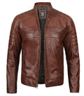 Austin Tall Men Cognac Brown Cafe Racer Leather Jacket - Orca Cloths