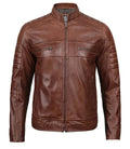 Austin Tall Men Cognac Brown Cafe Racer Leather Jacket - Orca Cloths