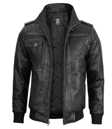 Edinburgh Men's Bomber Grey Removable Hooded Leather Jacket - Orca Cloths