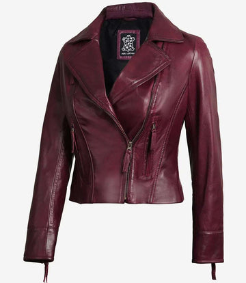 Ramsey Women's Maroon Leather Moto Jacket