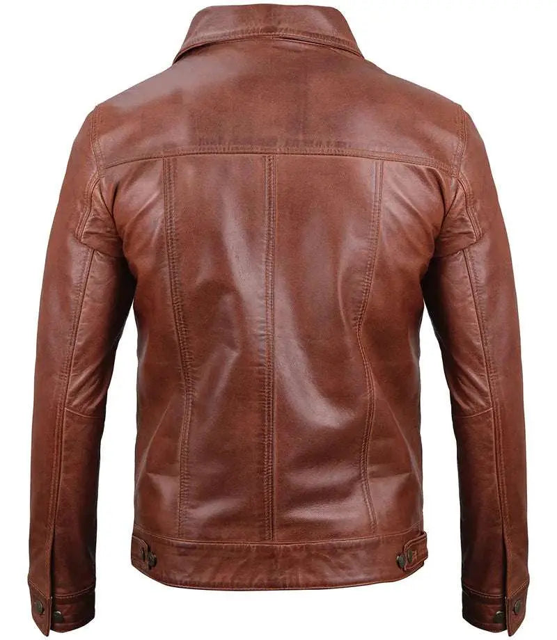 Fernando Men's Brown Leather Trucker Jacket