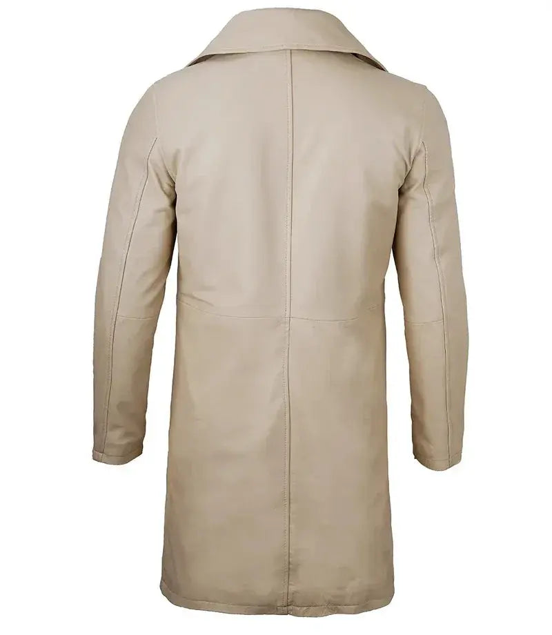 Bryson Beige Real Leather 3/4 Length Car Coat - Orca Cloths