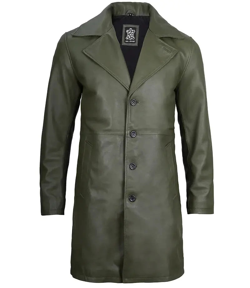 Bryson Military Green Leather Car Coat - Orca Cloths