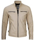 Felix Beige Cafe Racer Leather Jacket - Orca Cloths