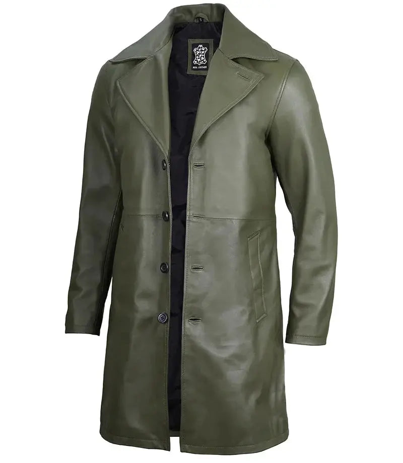 Bryson Military Green Leather Car Coat - Orca Cloths