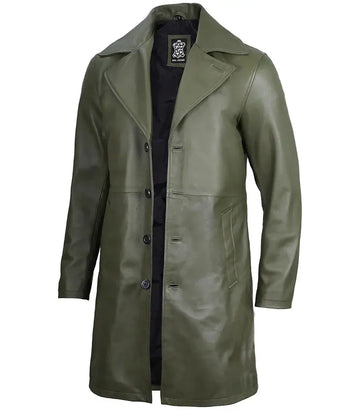 Bryson Military Green Leather Car Coat - Orca Cloths