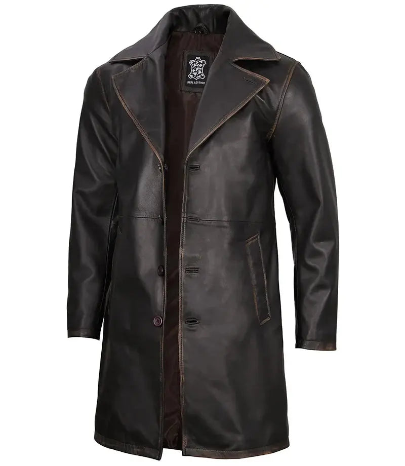 Bryson Rub Off Brown Leather Car Coat - Orca Cloths