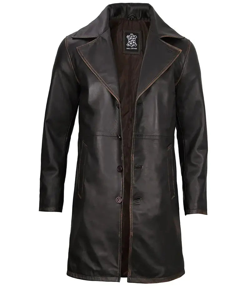 Bryson Rub Off Brown Leather Car Coat - Orca Cloths