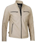 Felix Beige Cafe Racer Leather Jacket - Orca Cloths