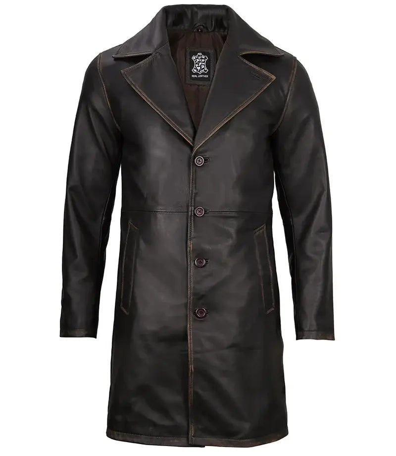 Bryson Rub Off Brown Leather Car Coat - Orca Cloths