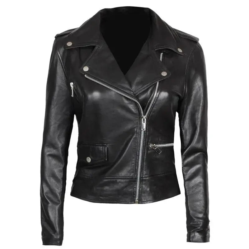 Amber Women Asymmetrical Black Biker Leather Jacket Orca Cloths