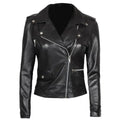 Amber Women Asymmetrical Black Biker Leather Jacket Orca Cloths