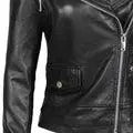 Amber Women Asymmetrical Black Biker Leather Jacket Orca Cloths