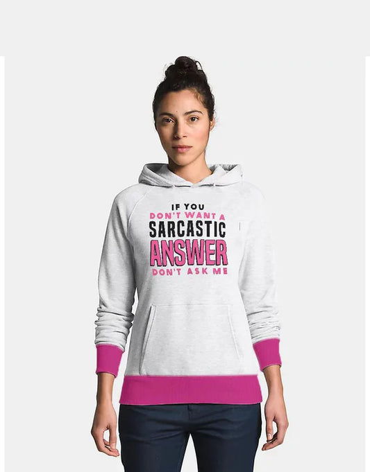 WP Women's Sarcastic Answer Printed Pullover Hoodie – Heather Grey & Brown