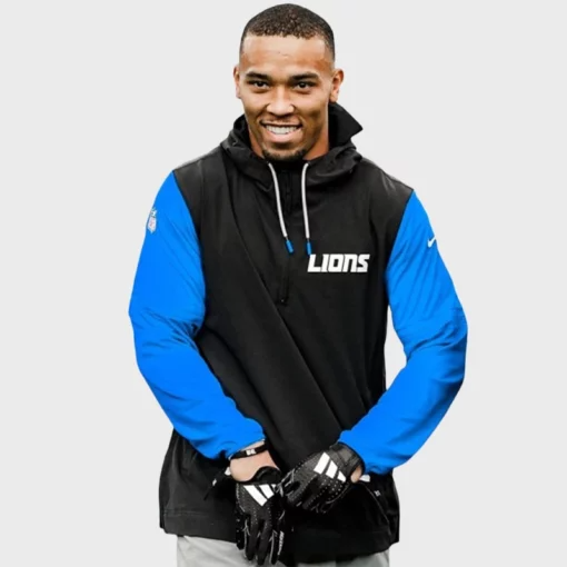 Detroit Lions Sideline Pre-Game Half-Zip Hoodie Jacket